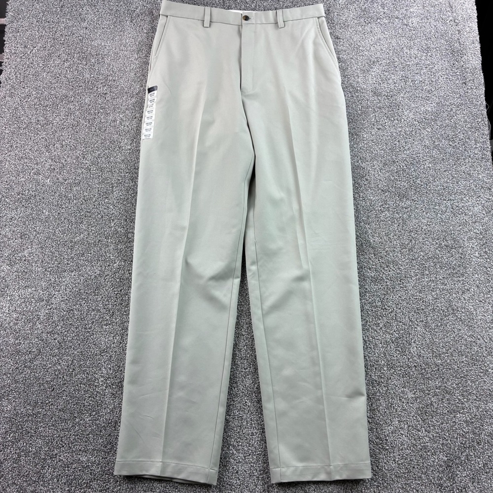NEW Haggar Cool 18 Gab Dress Pants Mens 34x34 Khaki Plain Front Slacks